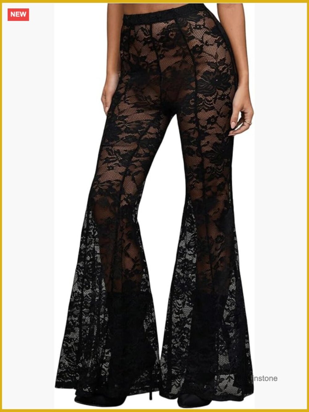 Sheer Lace High Waist Flared Leg Pants Bell Bottom Lightweight Summer Outfit - Picture 1 of 6